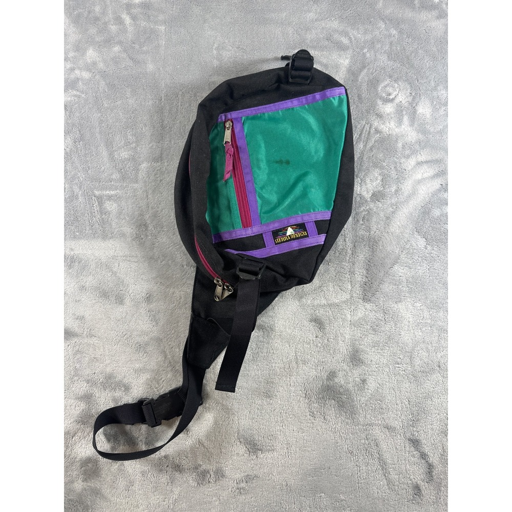 Vintage Sierra Designs Fanny Pack Color Block Black Teal Purple Hip Bag 90s